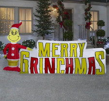 9' Inflatable LED Dr. Seuss Grinch w/ Merry Christmas Sign Yard Decoration