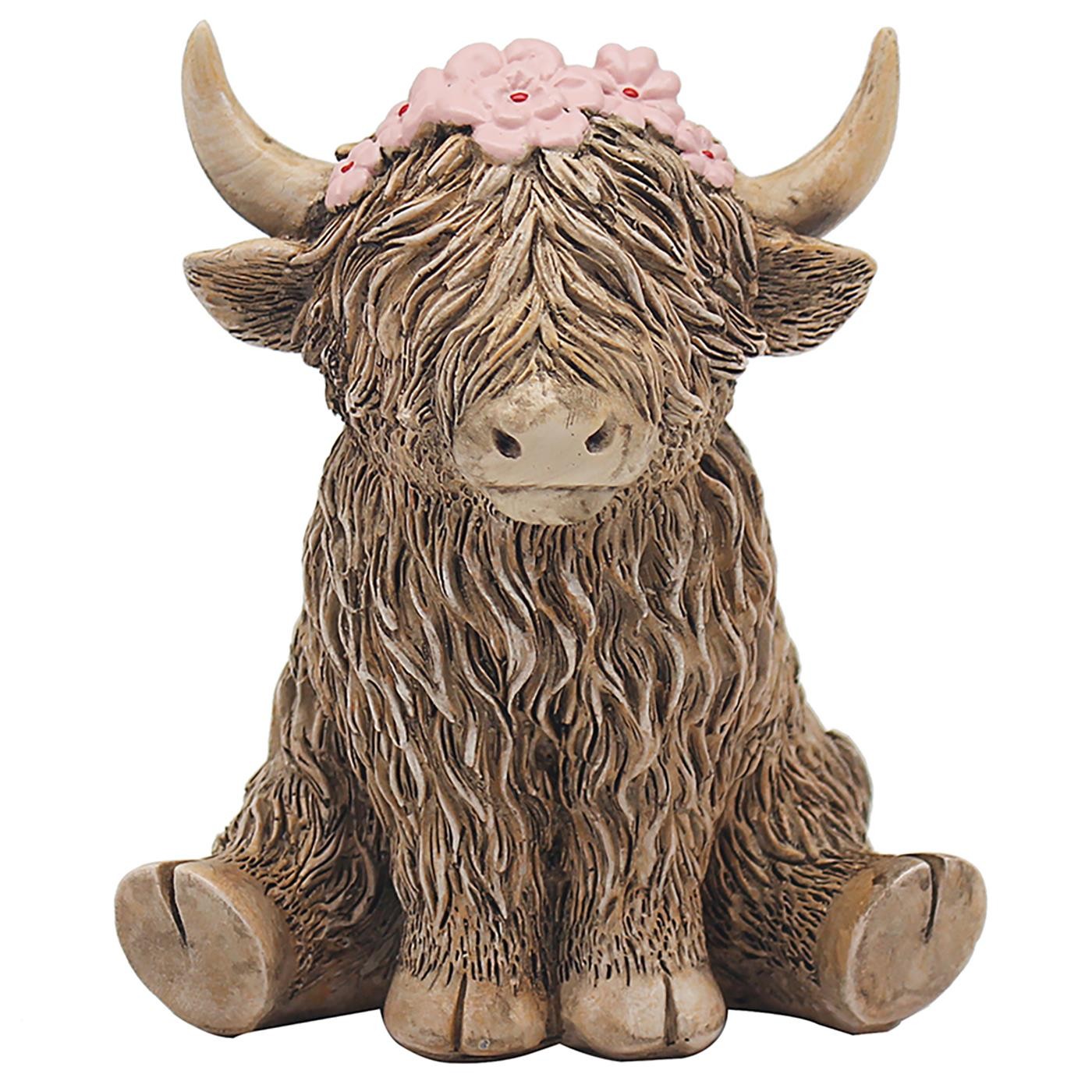 Lesser Pavey Happy Highland Cow Flowers Figurine Ornament Home Decor Gift - Image 5