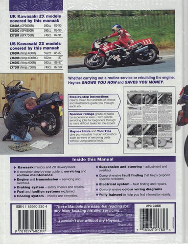 Haynes Repair Manuals: Kawasaki ZX600 & ZX750, 1985-1997. - Picture 2 of 2