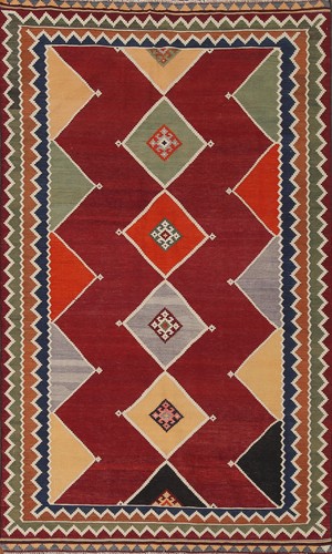 Vegetable Dye Kilim Reversible Rug 5x8 Wool Flat-Weave Geometric Oriental Carpet