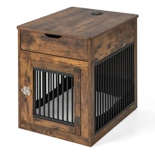 2-In-1 Furniture Dog Crate w/ Drawer Wired & Wireless Charging Side End Table