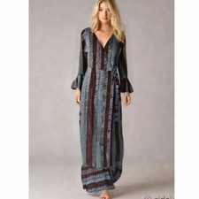 R Vivimos ditsy floral Geo maxi wrap dress sz 4/6 rose/gold/blk Boho festival 