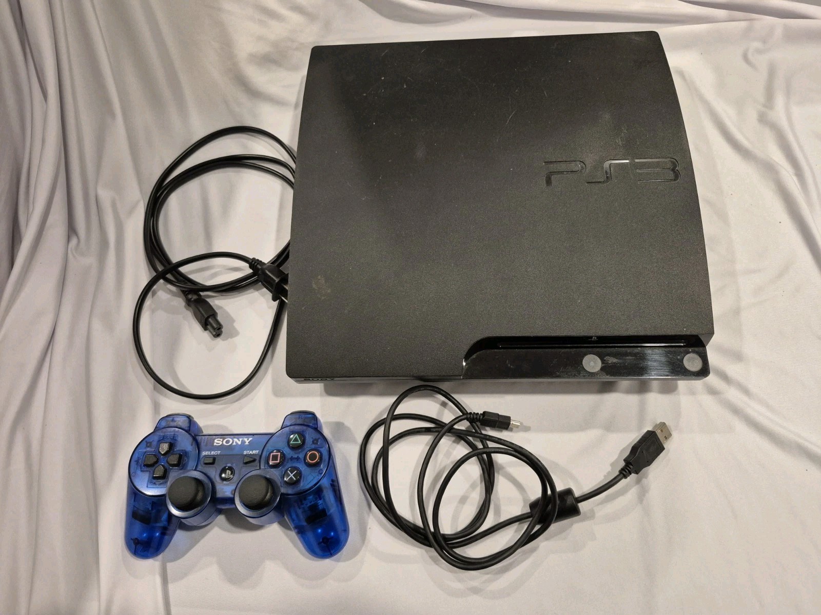 Sony PlayStation 3 PS3 Slim Console 160GB (3001A) w/ Ps3 Blue Controller *Tested