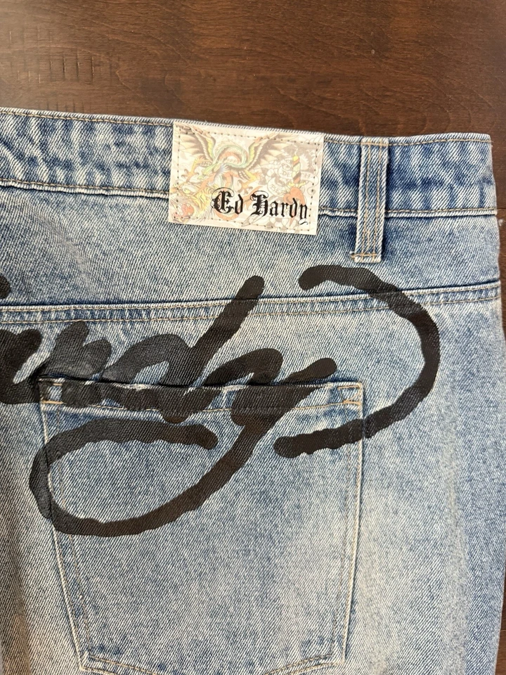 Ed Hardy Death Before Dishonor Slim Taper Jeans Men's Size 42 Distressed Denim - Image 3 of 4