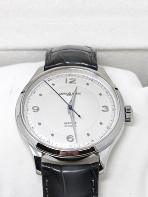 Montblanc Heritage Automatik Uhr 40mm Alligator Grau Leder 119943 Weißes Zifferblatt