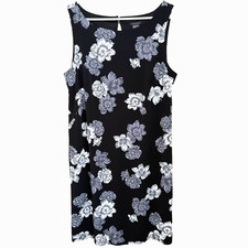 Ann Taylor M Black White Floral Sleeveless Shift Dress Career Minimalist Classic