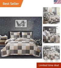 Twin Size Patchwork Plaid Quilt Set - Soft Microfiber and Lightweight Comfort