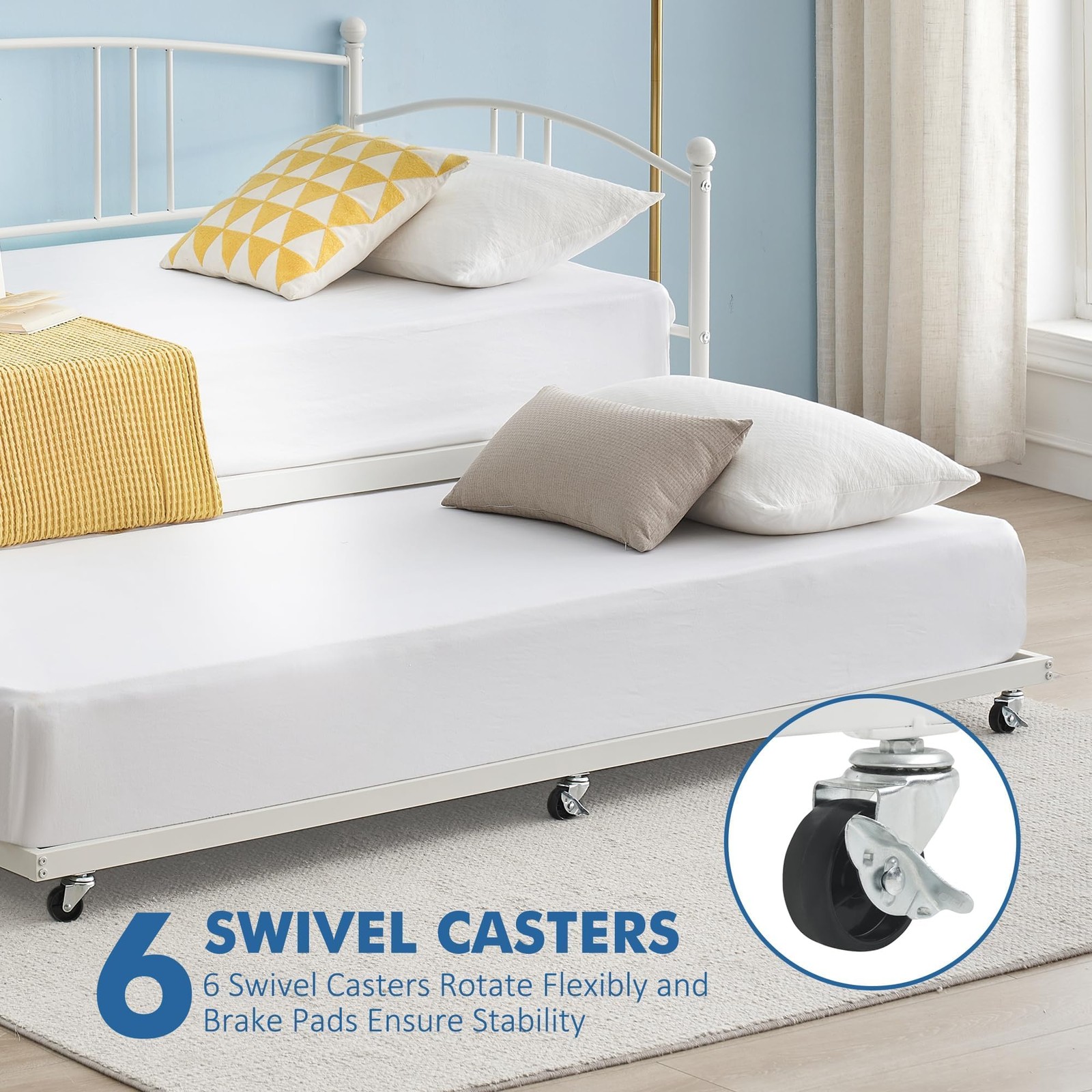 Daybed with Trundle, Twin Size Sofa Day Bed ,Metal Bed Frame Space Saving ,White