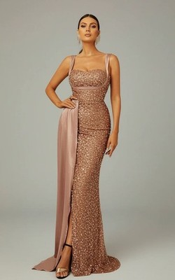 MissOrd Ribbon Corset Sequin Maxi Dress Women's Plus Size 4XL in Champagne NWT!