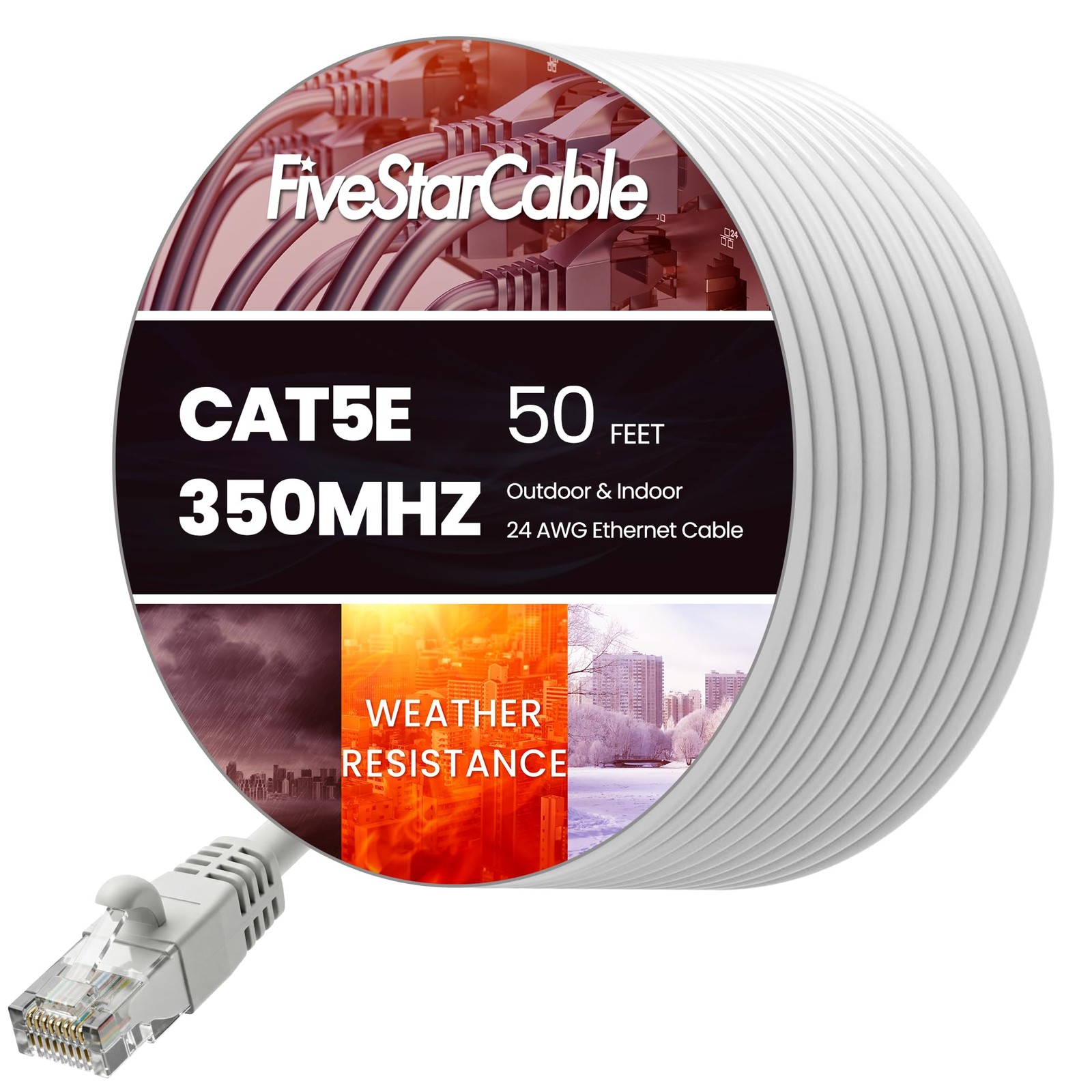 50ft White Cat5e Ethernet Cable - High-Speed Internet, PoE, RJ45 Network Cable