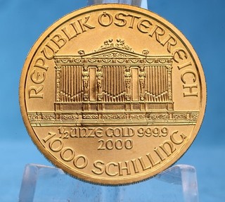 Vienna Philharmonic 1000 Shillings 2000 1/2 oz 999.9 Gold Austria XF/UNC