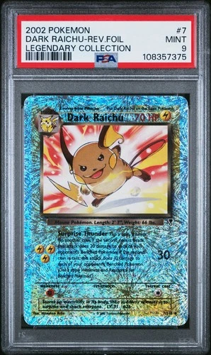 2002 POKEMON LEGENDARY COLLECTION #7 DARK RAICHU-REVERSE FOIL PSA 9