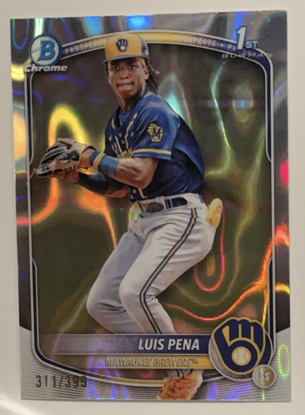 2025 1st Bowman Chrome Lava Refractor Luis Pena #BCP-38 /399 Brewers RC