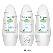3 x Simple PURE Deodorant roll on 45ml Cedarwood & Patchouli SENSITIVE SKIN