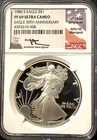 1986 S $1 Proof Silver American Eagle PF69, NGC, Mercanti Label
