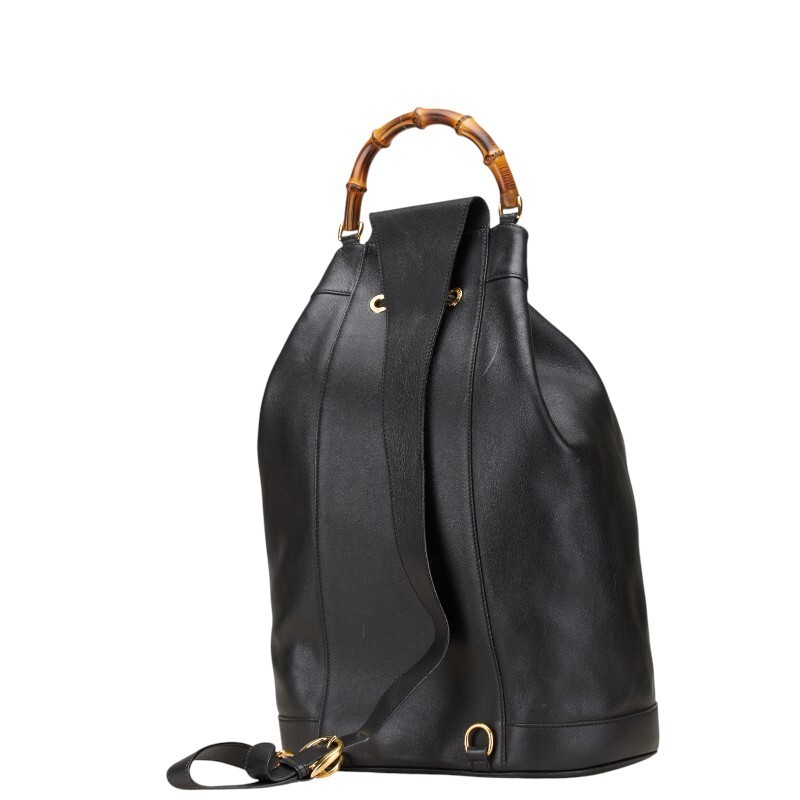 Gucci Bamboo Shoulder Bag Leather Black Women Used Authentic thumbnail 3