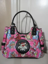 NEW   ED HARDY LOVE KILLS SLOWLY LARGE TATOOS     PINK       SHOULDER BAG    NWT
