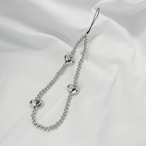 INS Y2K Silver Love Heart Bowknot Phone Charm Strap Bead Pendant - 第 6/14 張圖片