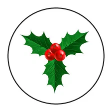 Christmas holly stickers, labels, tags, envelope seals, berries