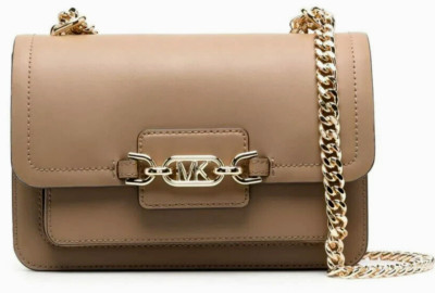  MICHAEL KORS HEATHER LARGE TAN CAMEL GOLD CHAIN CROSSBODY SHOULDER BAG NWT!