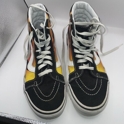 Vans Off The Wall Sk8-Hi Unisex Flame Skate Shoes Black Sz M 6.5 W 8 Sneakers