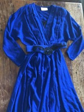 VTG 80s Spencer Alexis cobalt blue rhinestone dress batwing sleeves durable warm