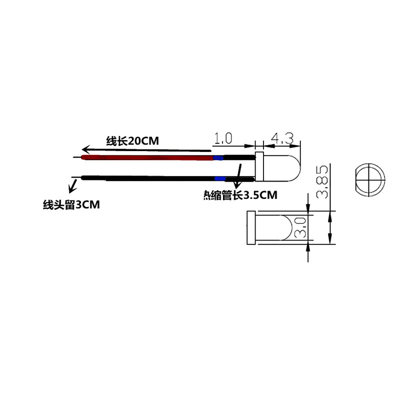 5/10pz Lampadina LED pre-cablata testa tonda 3mm con spina PH2.0-2P 3V