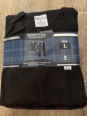 MEN'S ESSENTIAL LOUNGE WEAR LONG SLEEVE HENLEY TOP MICRO FLEECE 2PC PANTS SET L