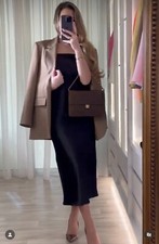 New ZARA Black Satin Effect Off The Shoulder Midi Dress Waist 24" Size XS 864B