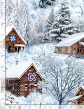 Christmas Fabric Holiday Retreat Cabin Snow Forest Timeless Treasures YARD