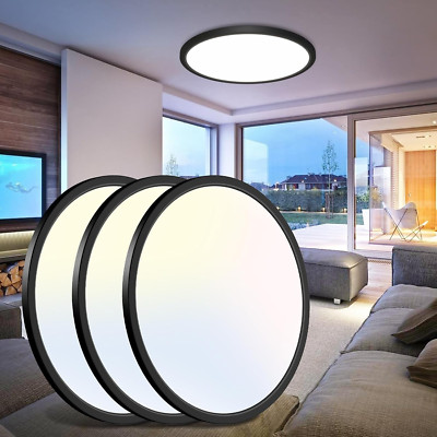 Bright 16.5'' Black Flush Mount LED Ceiling Light - 3 Pack, 4200LM, 3000K/4500K/6
