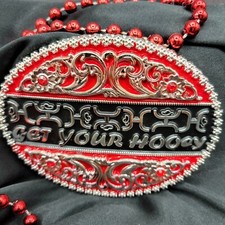 Western belt Buckle Oval Black silver Red Heavy