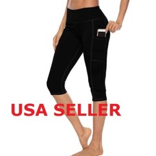High Waisted Workout Leggings Women with Pockets Mesh Capri Yoga Pants Gym 04 