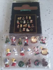 Set of 18 Mini Poly Resin Christmas Ornaments, Vintage 1" Tie-on, Holiday