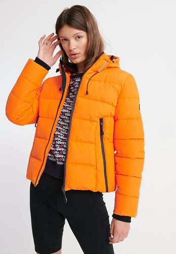 New Womens Superdry Spirit Icon Puffer Jacket in Exuberance Orange XXSmall UK6 - Picture 2 of 9