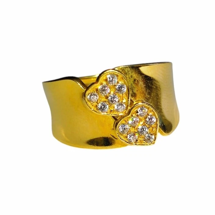Anello Cuore Con Zirconia In Oro Giallo 10kt – Donna, Misura 7.5 – Nuovo Con Etichette