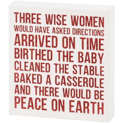 Primitives by Kathy Holiday Glitter Block Sign Three Wise Women Humor Home Decor