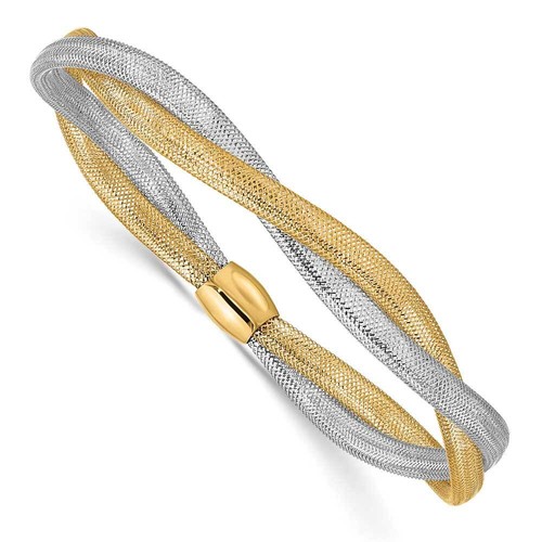 14k Gold Two-Tone Twisted Woven Mesh Stretch Bracelet 7"