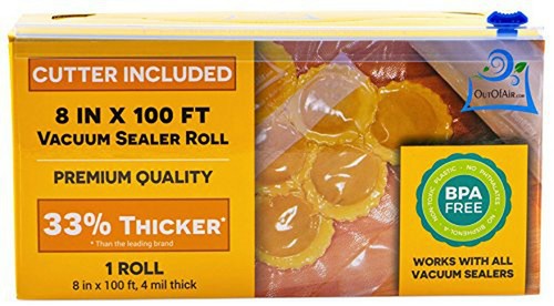 8" x 100' MEGA Roll & Cutter Box Vacuum Sealer Bags Roll by OutOfAir - Afbeelding 1 van 9