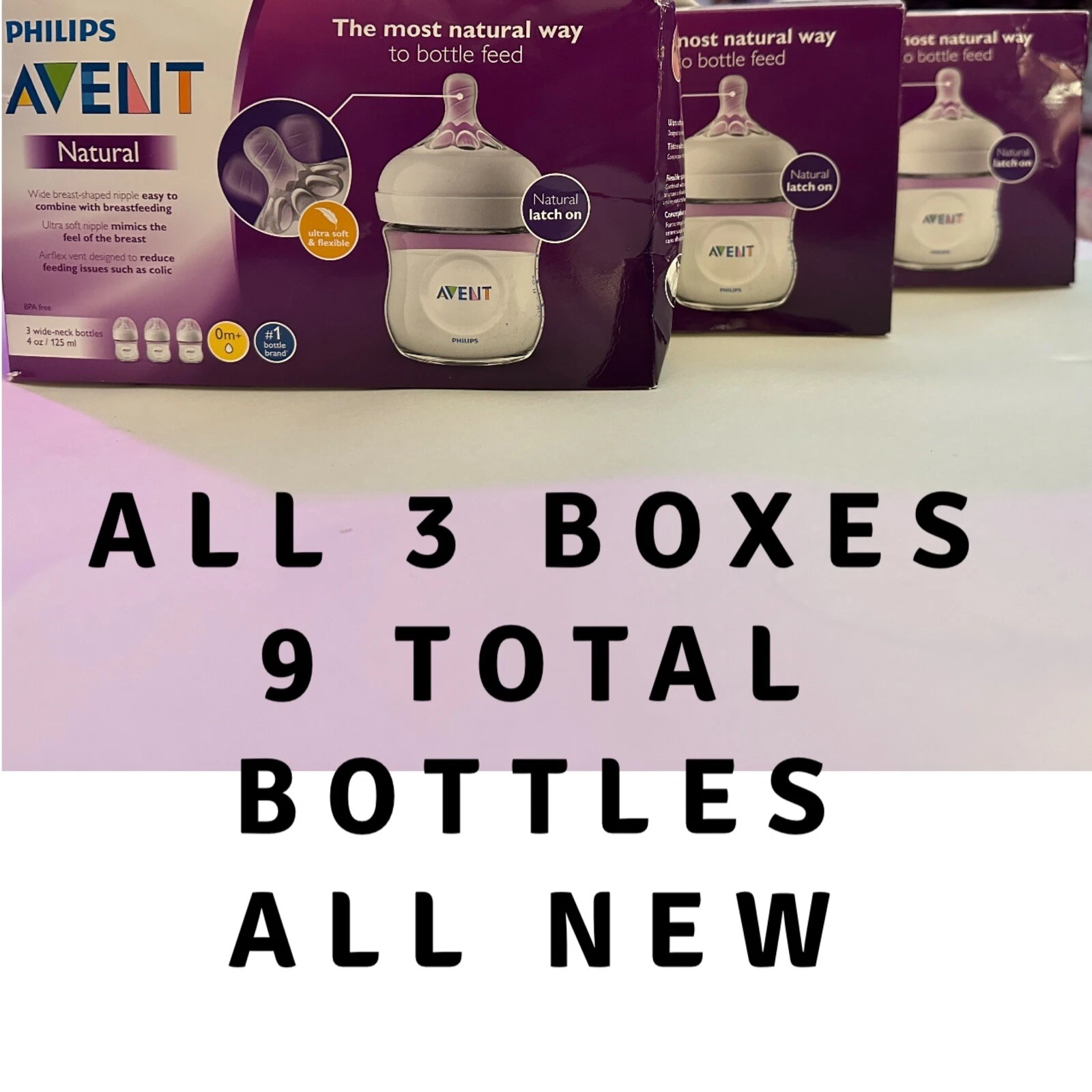 Lot of 9 NEW Philips Avent Natural Baby Bottles 3 - 3 Packs 125 ml 4 oz BPA free