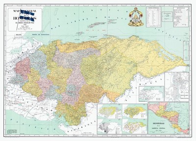 1954 Map of Honduras Central America Honduran History Decor Poster Print
