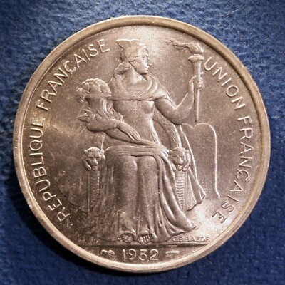 FOREIGN COIN - French Oceania, 5 Francs, 1952, KM-4, UNCIRCULATED CONDITION