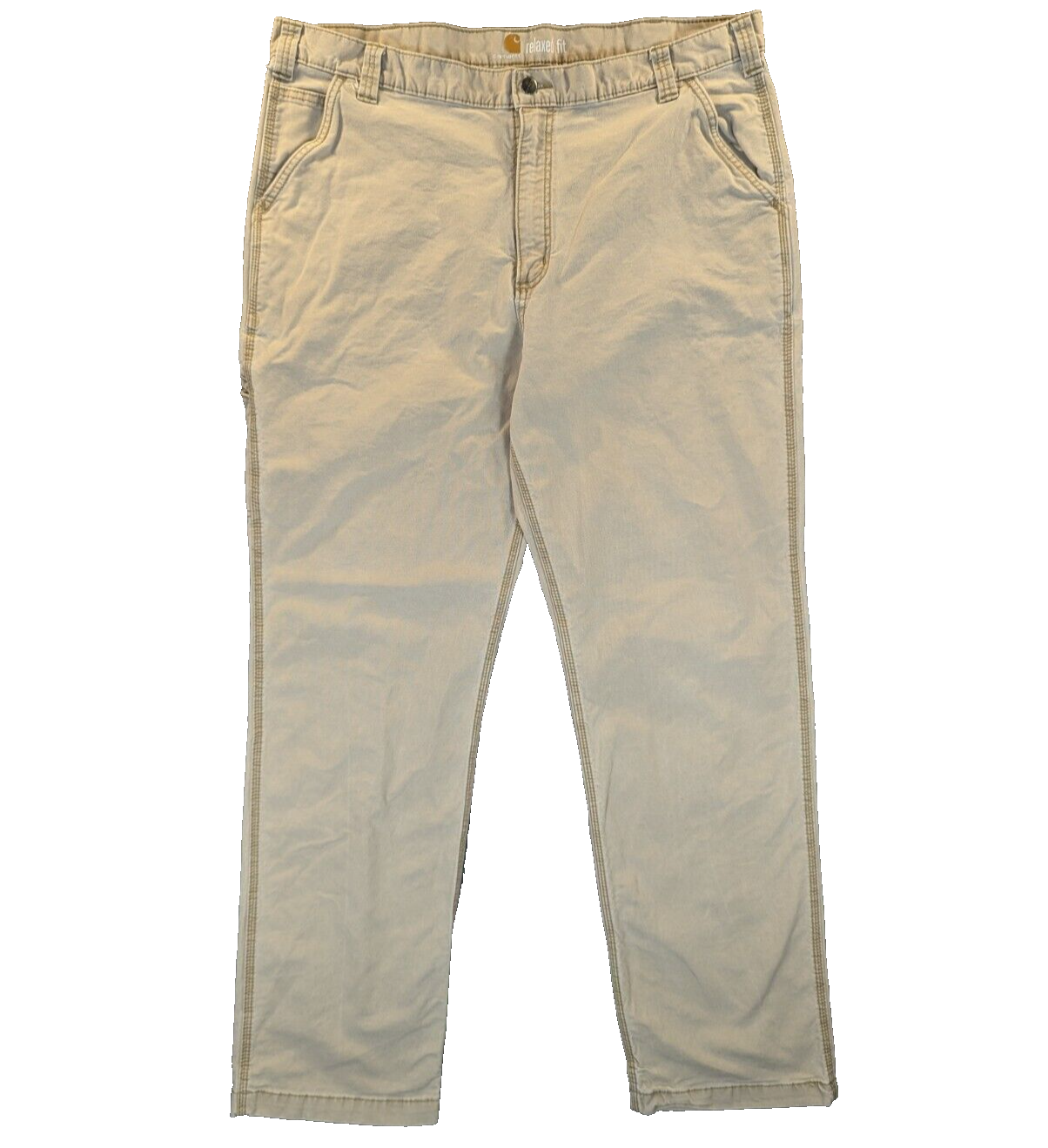 Carhartt Work Pants 42x34 Men's Beige Relaxed Fit Rugged Flex Cotton Canvas