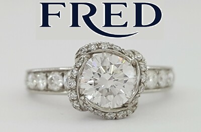 Fred of Paris Fleur Celeste Platinum Round Diamond Engagement Ring 1.23 ct E/VS1