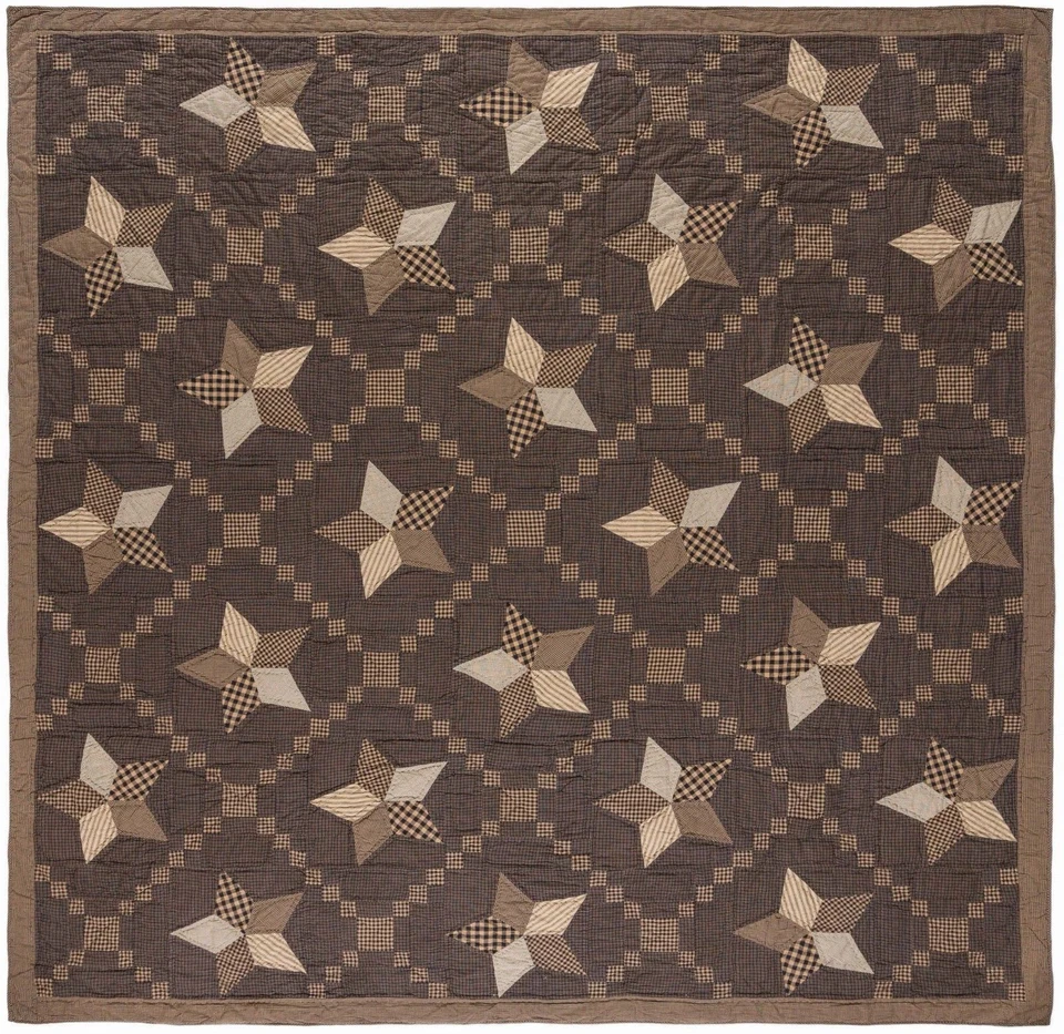 Colcha de retalhos Farmhouse Star cinza carvão e preta corrente irlandesa acolchoada à mão - Imagem 3 de 4