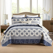 Quilt King Size-Comforter King Quilt Bedding Set,Navy Blue Beige Grey All Cotton