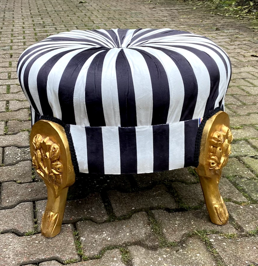 Puf de Banco Otomano Luis XVI Dorado Haya Rayas Terciopelo Asiento Cama Extremo Taburete Foto 2 de 4