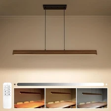  39" Wood Linear Pendant Light,3CCT Dimmable LED Island Lights with Adjustable 