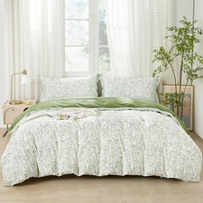 Green Drawing Floral Duvet Cover Set King Size 3pcs Botanical Blossom White B...