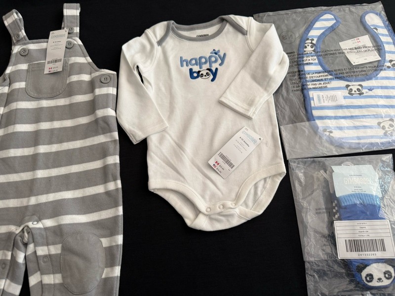 NWT Gymboree Baby Boys Panda Outfit 6-12Months $56 Overalls Bodysuit Bib Socks